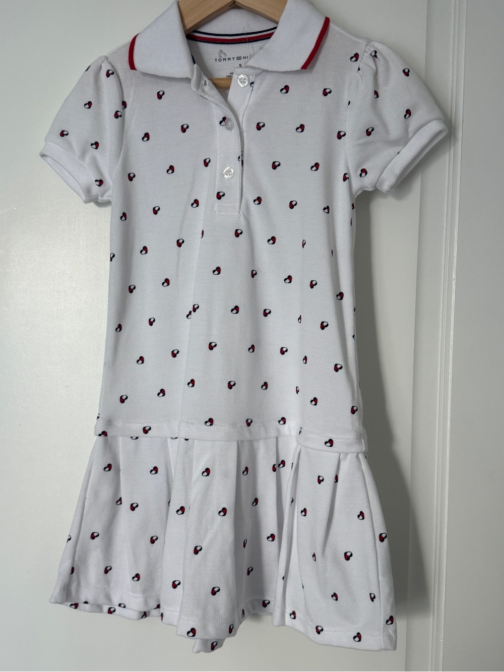 NWOT Tommy Hilfiger girls dress white with red, white, and blue hearts size 5